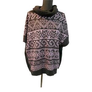 Sol Alpaca wool purple black cowl neck poncho sweater comfy boxy pull over OS